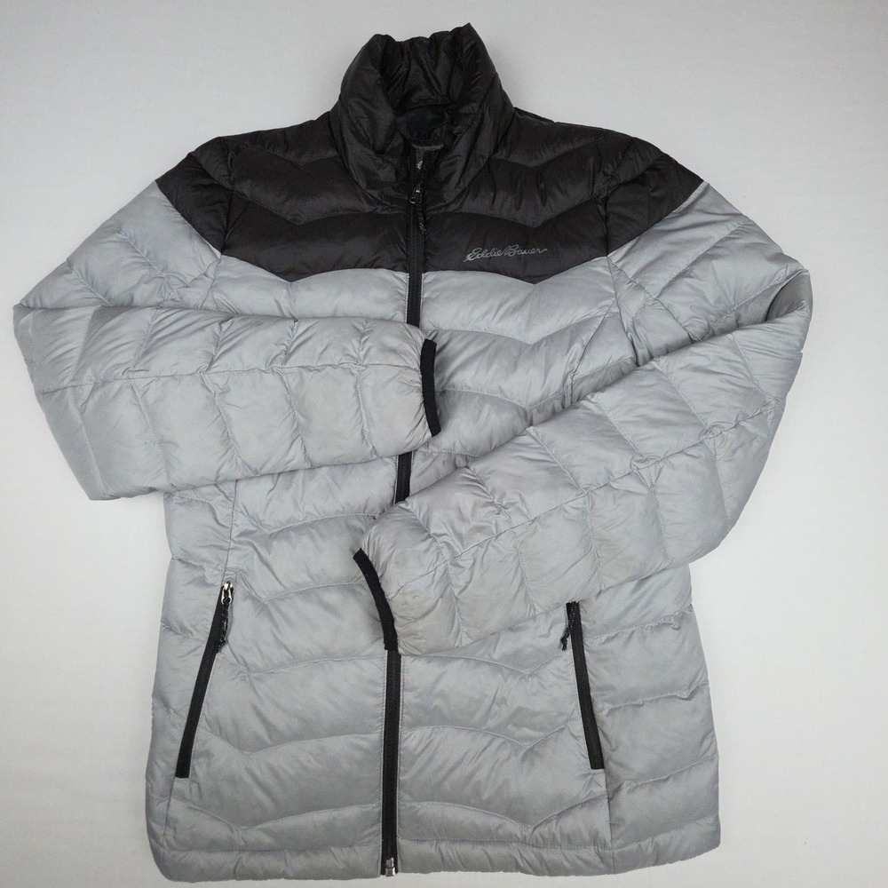 Eddie Bauer 2-Tone Down Jacket Women S Gray Black Puffer Nylon 1528704